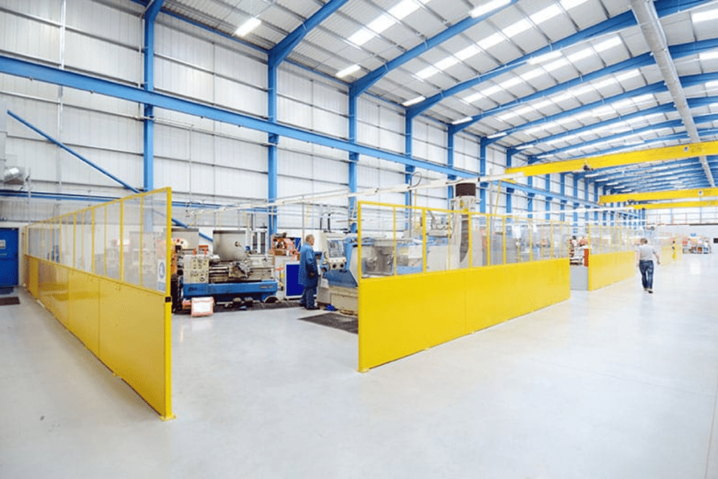 Demountable Partitioning System Demountable partition walls installed by Teepee Materials Handling in a warehouse