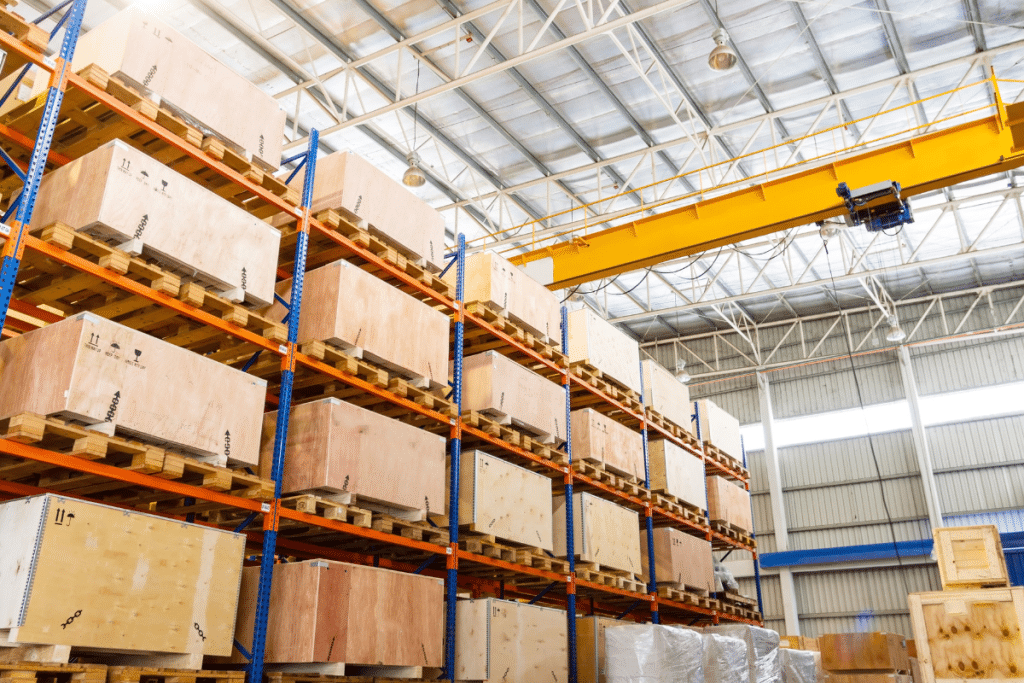 A double deep pallet racking system installed in a warehouse by Teepee Materials Hsandling