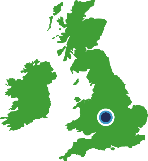 A map showing Teepee Materials Handling's West Midlands' base, offering double deep pallet racking systems across the UK.